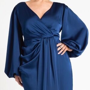 Eloquii Satin Puff Sleeve Pleated Dress